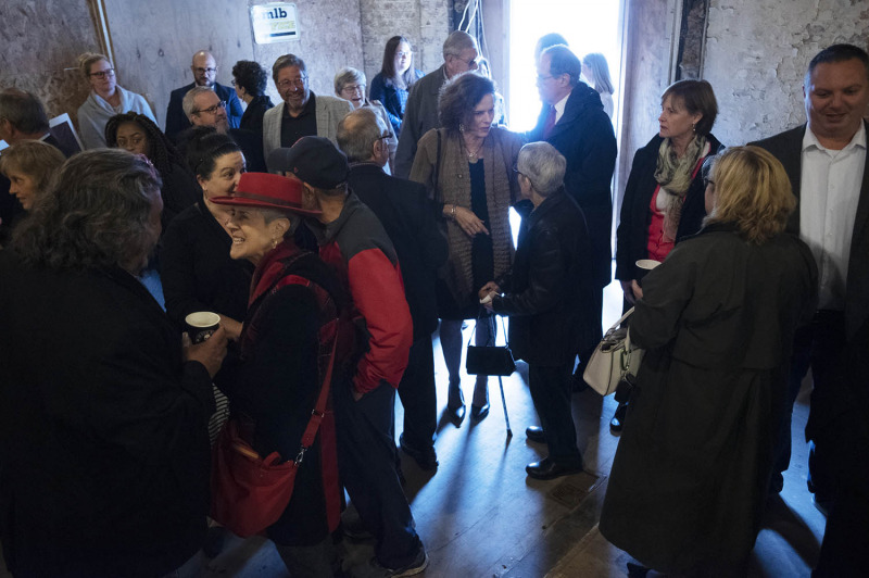 Attendees mingle before a press conference announcing the beginning of the public campaign at the new home of theREP in Livingston Square in Albany Thursday, October 3, 2019.